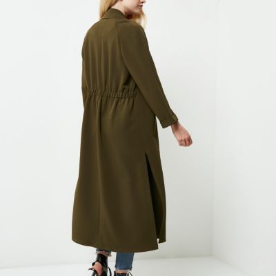 Khaki green long duster coat